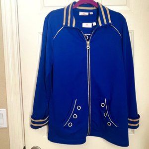 Quacker Factory Women's M Blue Jacket and Tank Top w/Gold trim Bling Pockets